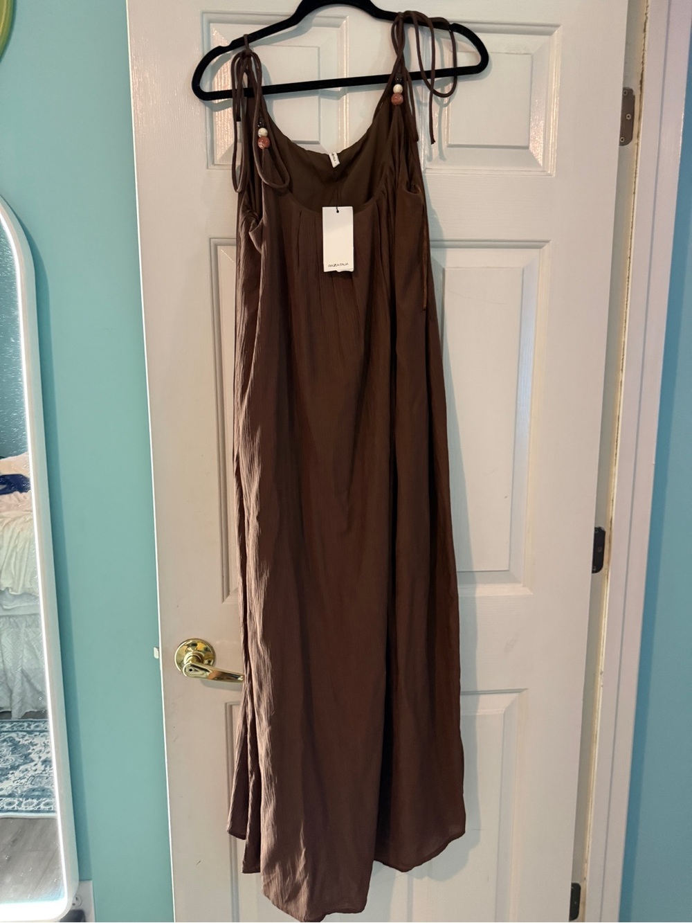 Tie-Shoulder Brown Maxi Dress
